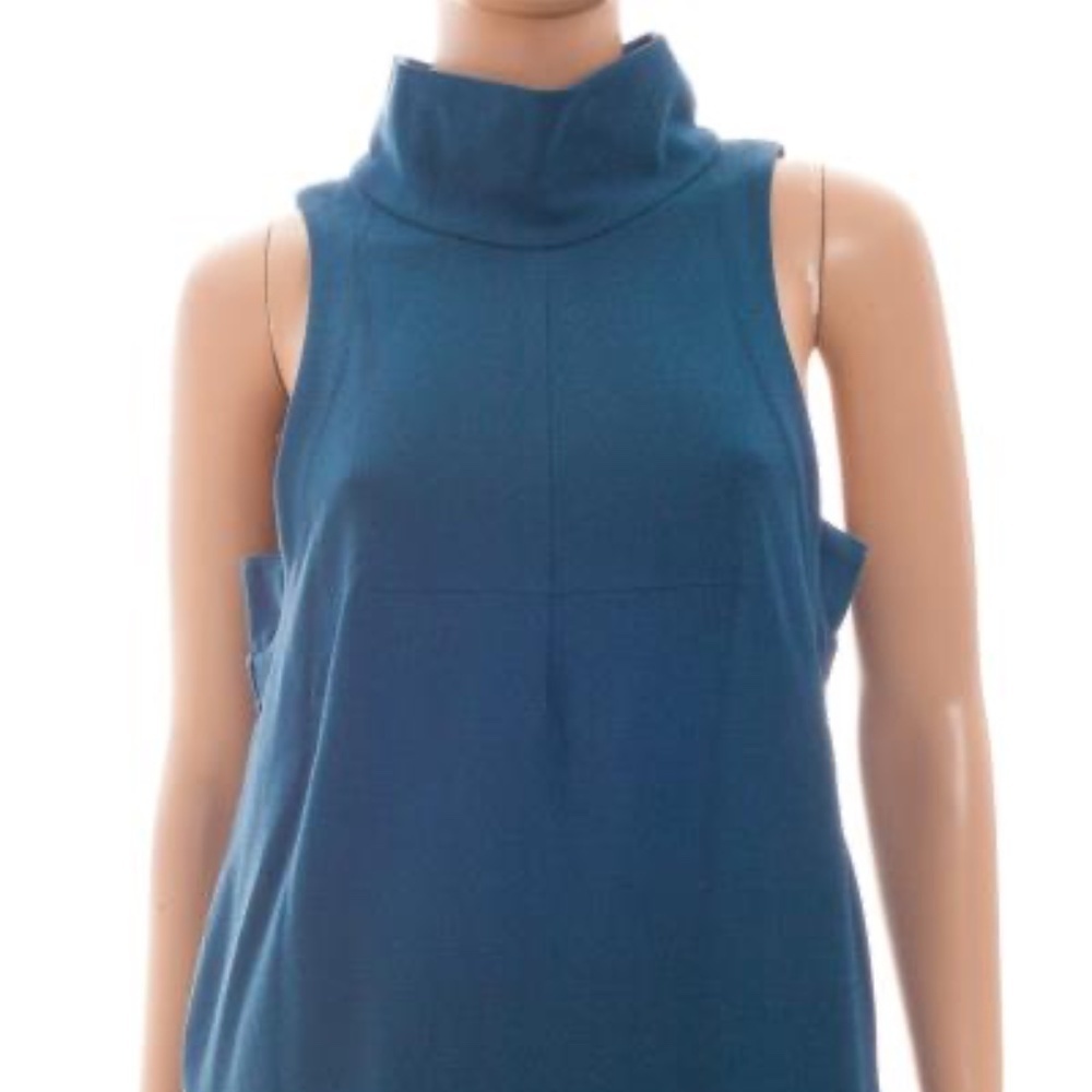 Free PEOPLE Blue Hi Low Cut Out Keyhole Turtleneck Top Tunic W/ Pockets Size XS